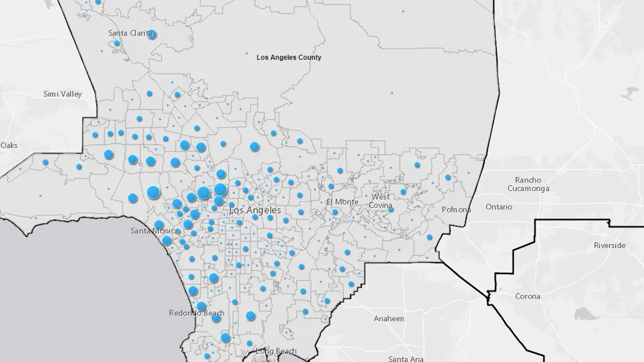 Dmpstrs service coverage map in Los Angeles County